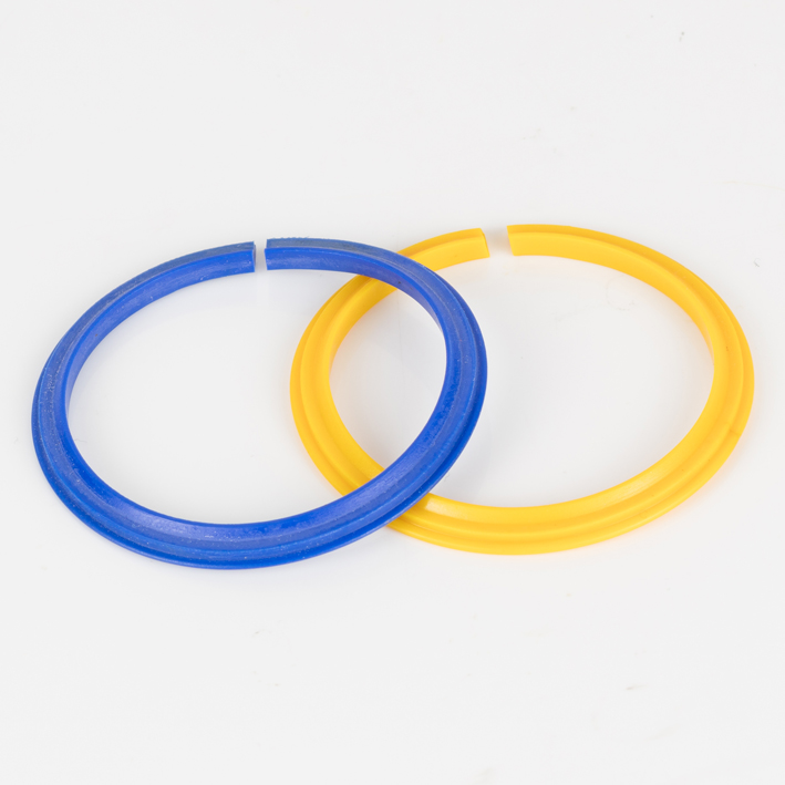 Blue and yellow split endura creasing ribs overlapping, studio shot